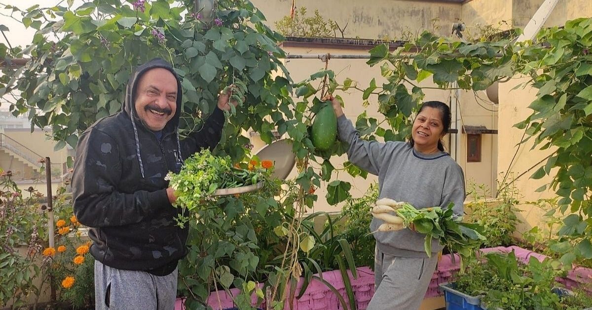 Anil Paul and his wife at his terrace garden