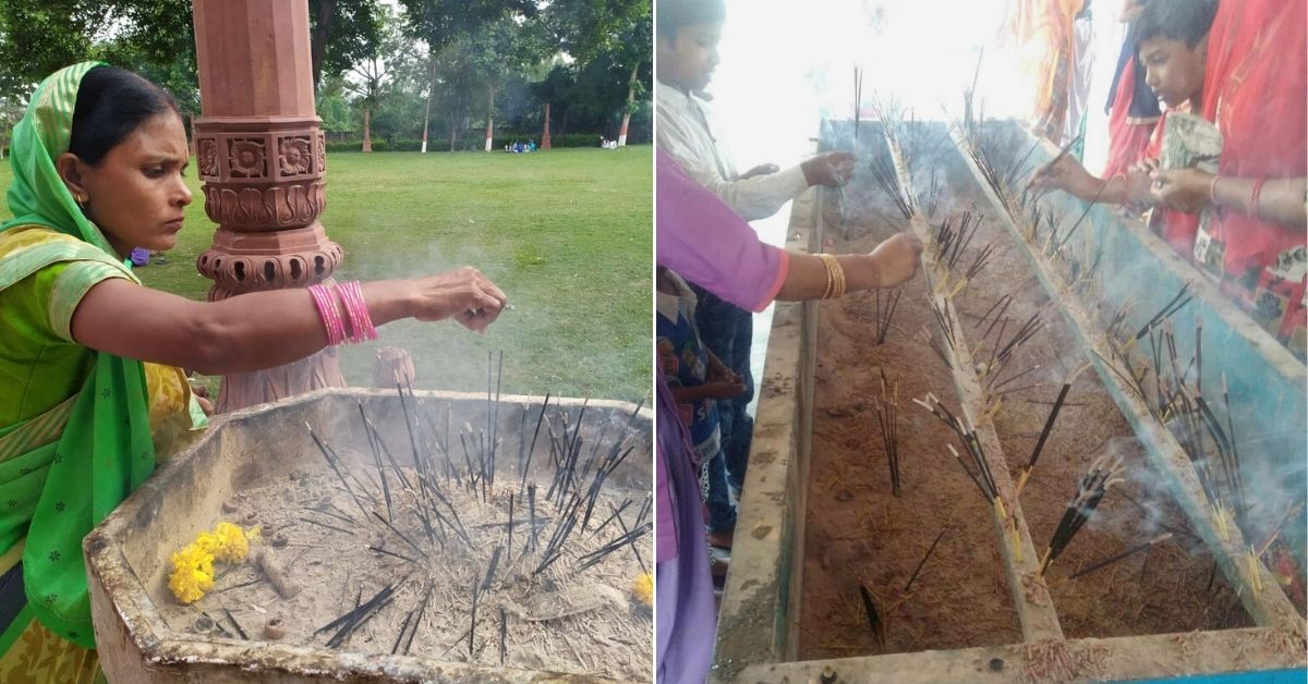 Incense ash collecting bin placed by Akash Singh