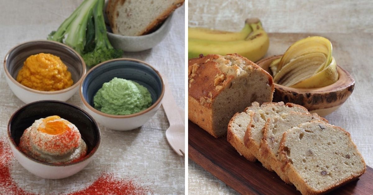 Food Waste Recipe: Hummus (left) and Banana Walnut Cake (right)