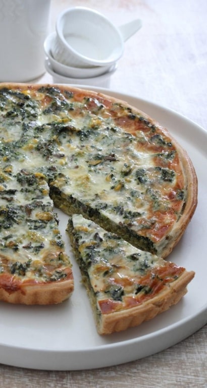 Food Waste Recipe: Mushroom Stem, Corn and Spinach Quiche