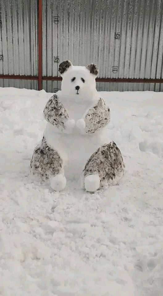 Snow artists in Kashmir sculpt a bear