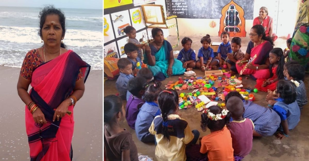 S Sumathi with her students at her anganwadi