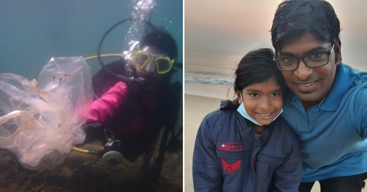 Thaaragai Aarathana with her father and scuba instructor, Aravind Tharunsri