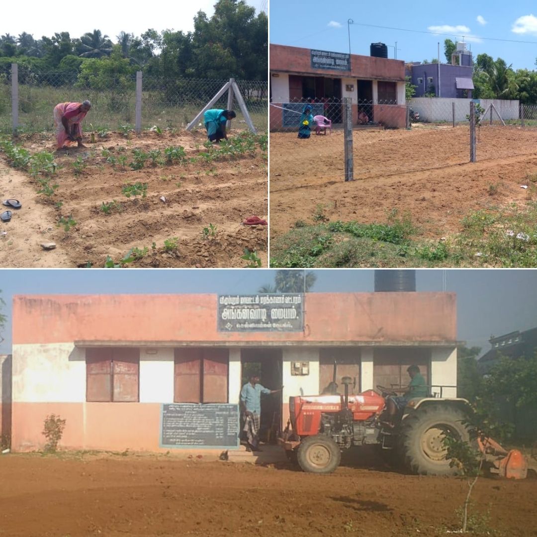 The anganwadi premises was ploughed and cleaned to set up a vegetable garden