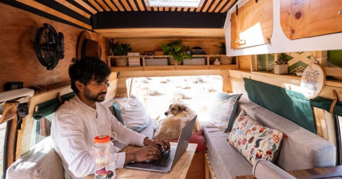 work from home inside a campervan