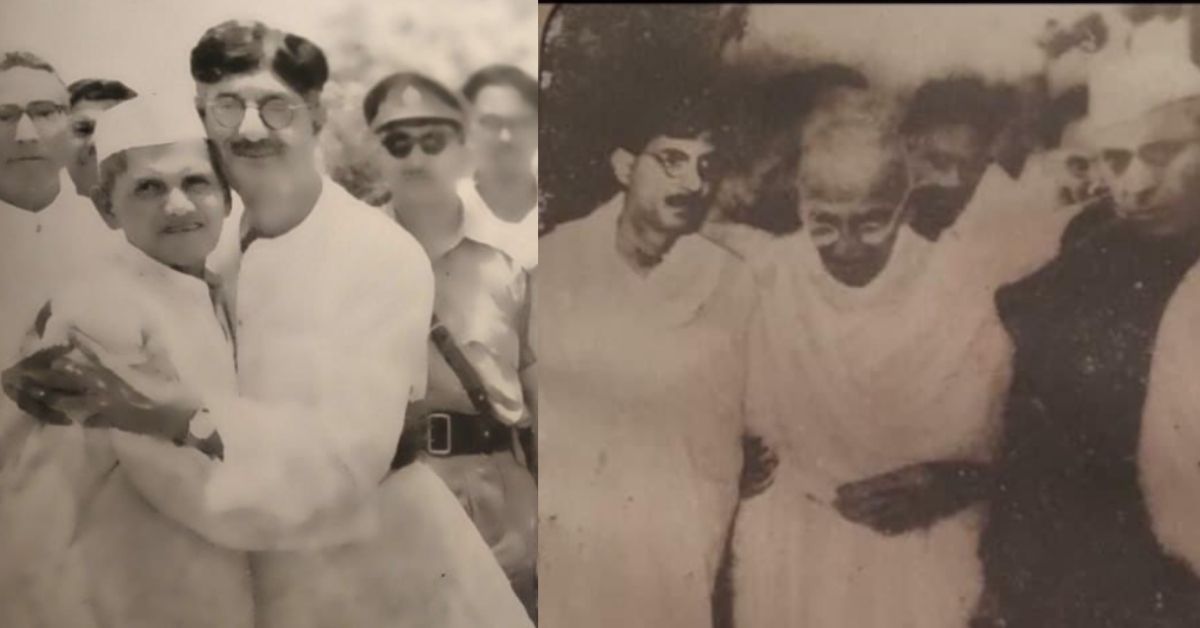 journalist tushar kanti ghosh with nationalist leaders lal bahadur shastri, mahatma gandhi, and jawaharlal nehru 