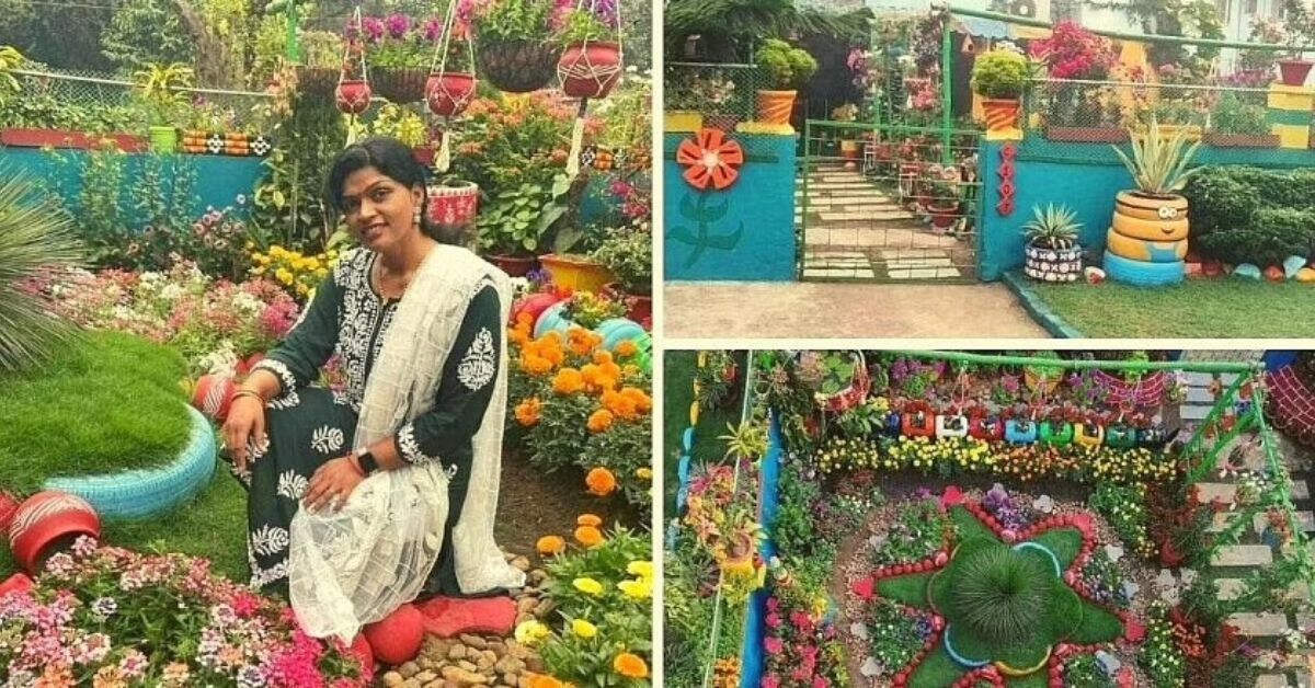With Upcycled Tyres, Bottles & 600 Plants, Woman Turned her Home into Colourful Oasis
