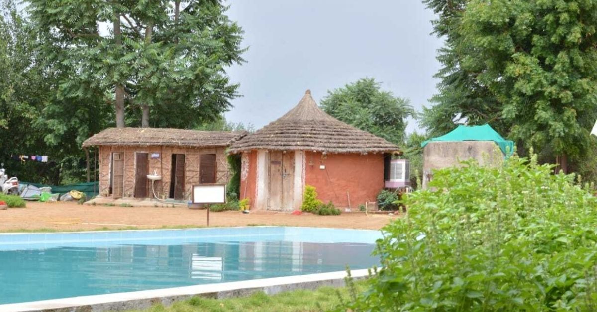 Mud houses at World Green Foundation farm