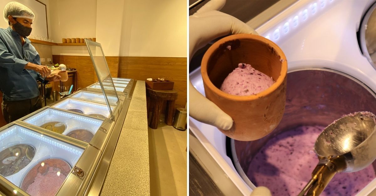 Jaatre ice creams served in terracotta tubs