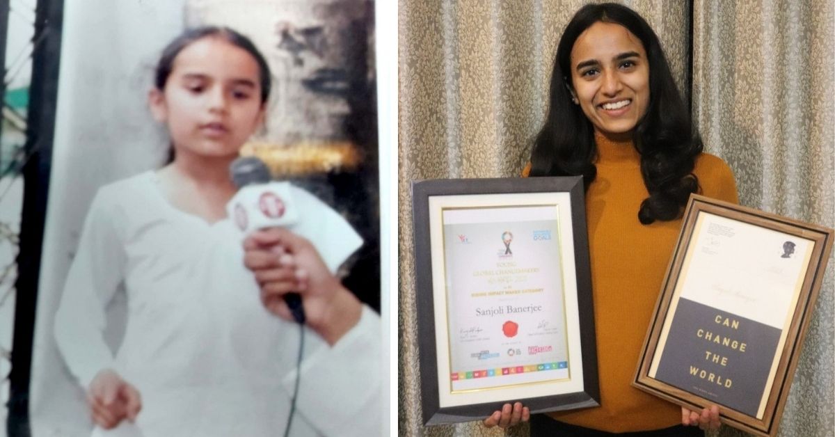 Sanjoli at one of the rallies (L); Sanjoli with her accolades (R)