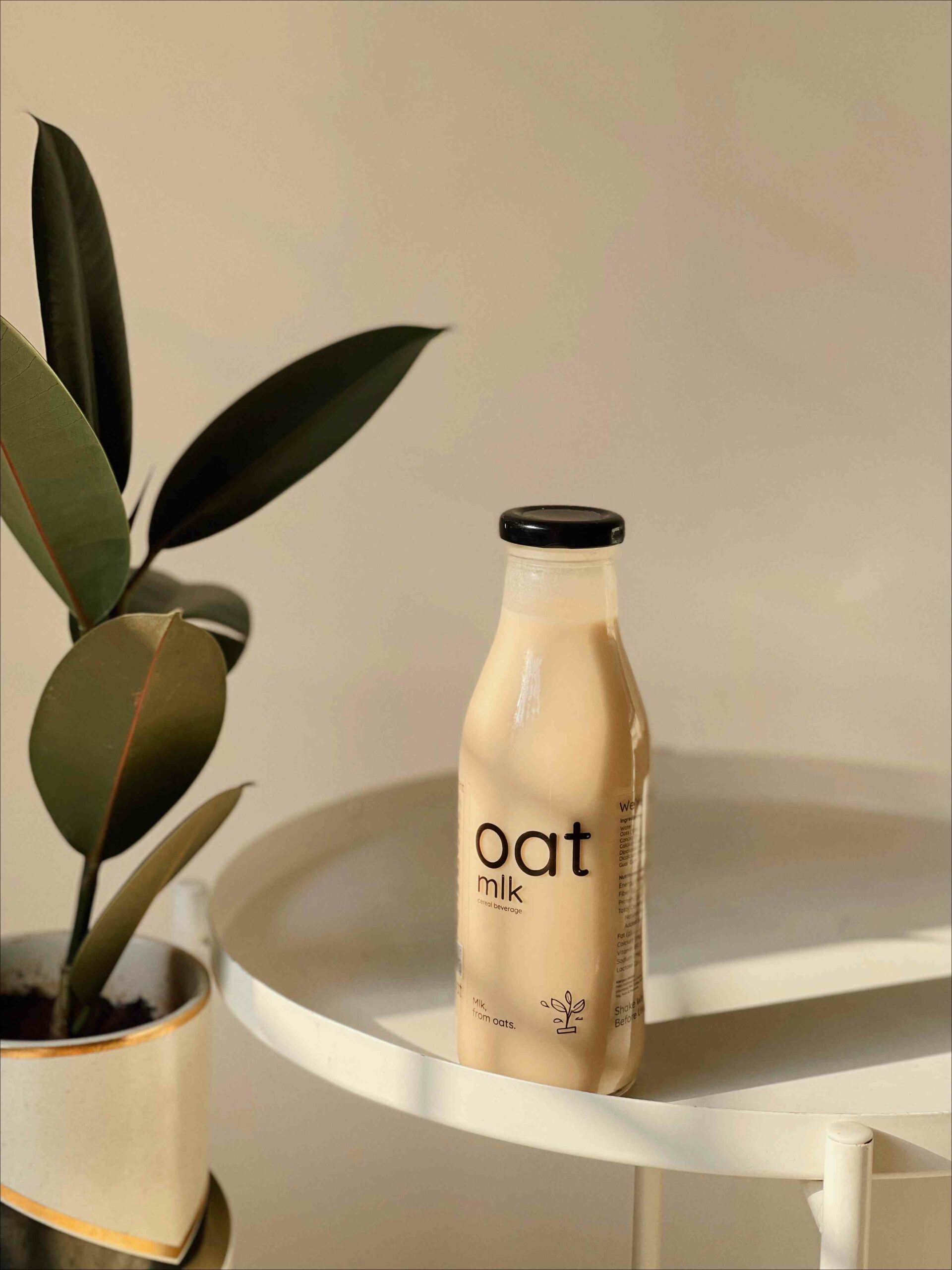 a bottle of vegan oat milk 