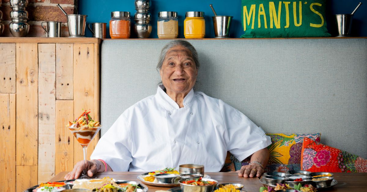 Manju at her gujarati restaurant Manju's, Brighton, UK