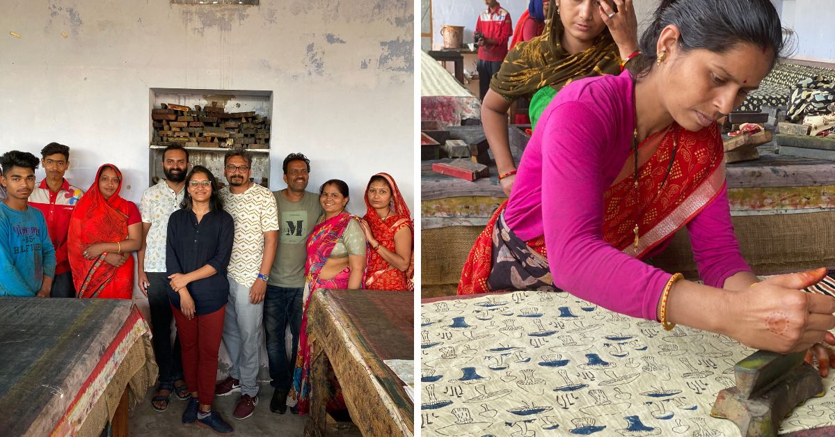 The Chhapa team and woman doing hand block printing