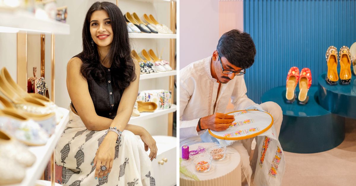 Fizzy Goblet founder Laksheeta Govil and an artisan working on creating the brand's handcrafted products