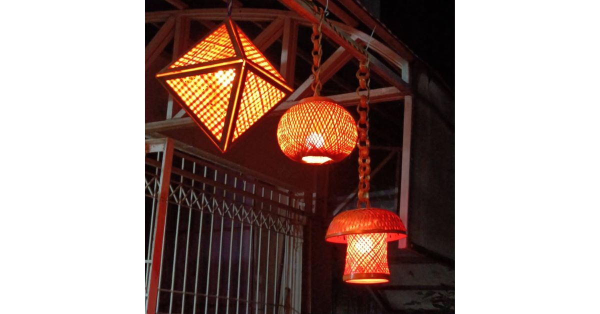 Bamboo ceiling lamps made by Meenakshi Walke