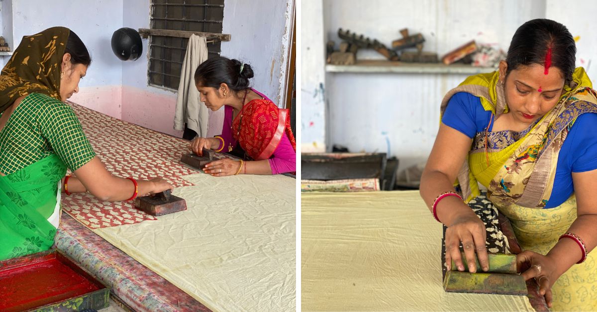 Artisans practicing hand block printing for Chhapa
