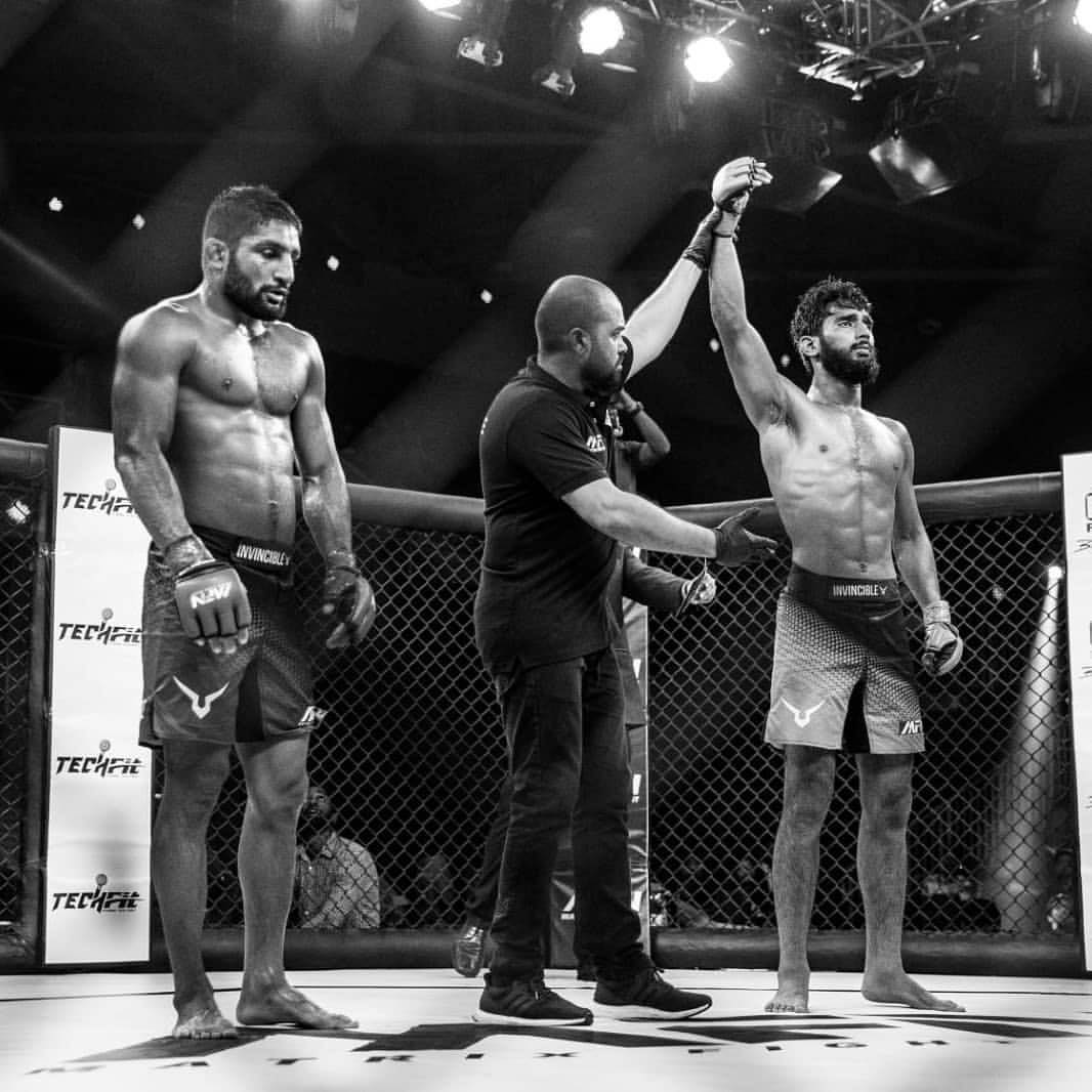 Anshul getting his hand raised after winning his first professional fight at MFN 2. Today he's on his way to the UFC