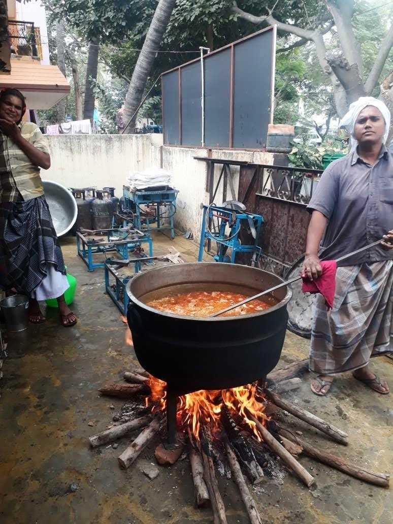biryani being prepared at madhana amma's catering business in coimbatore