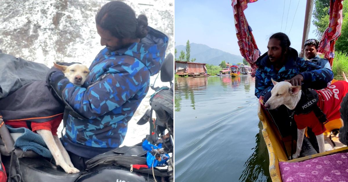 Photos of Sudheesh and Snowbell from Ladakh (left) and Dal Lake (right).
