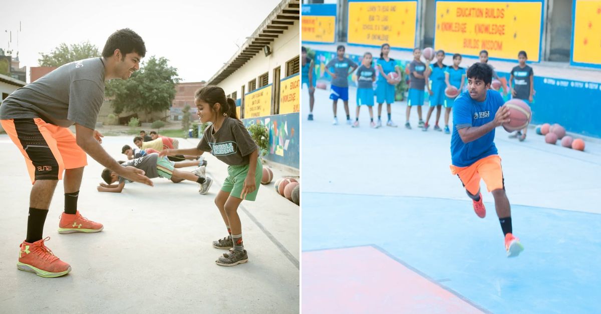 Basketball Coach Pradyot Voleti training children he coaches at the academy