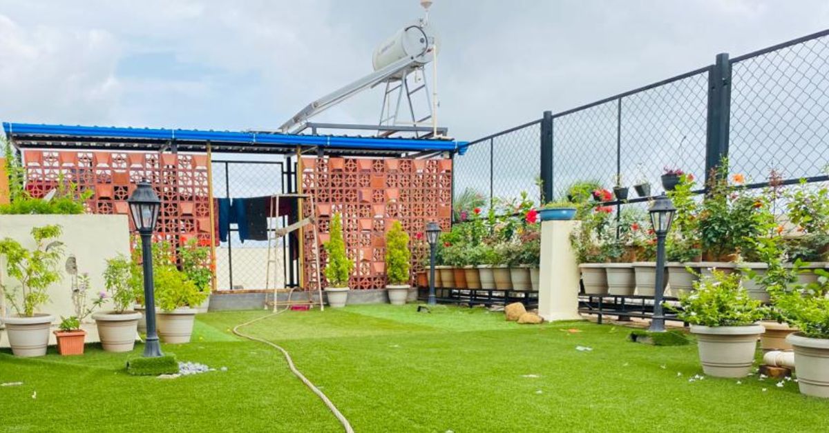 Sanjay's terrace garden with solar lights.