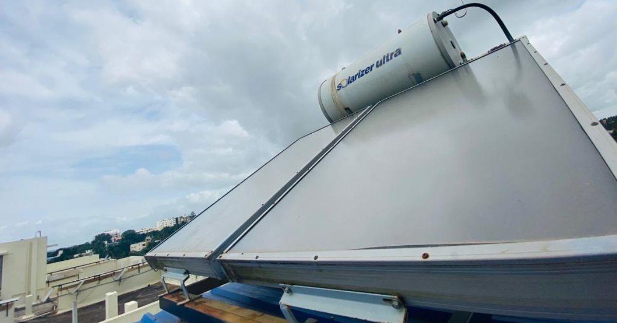 Solar water heater at Sanjay's house.