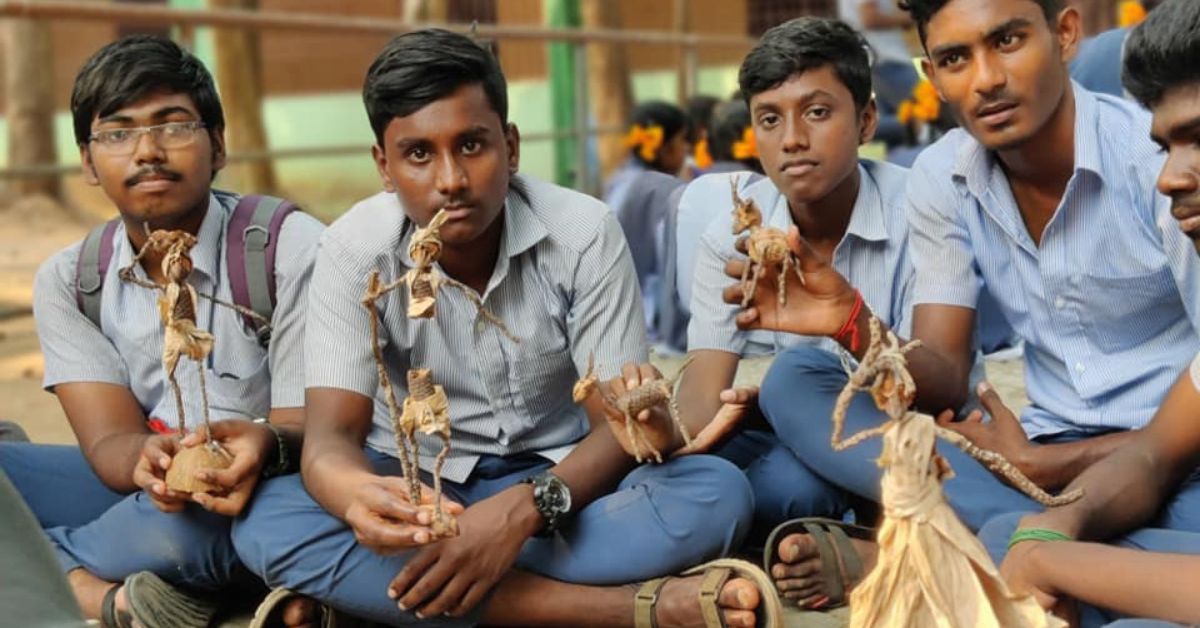 Students of Umapathy with their artwork.