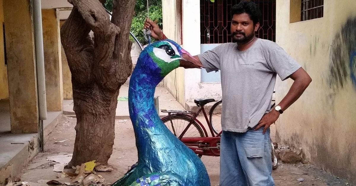 V Umapathy, art teacher at Kavignar Veru Vanidassan Government High School in Puducherry 