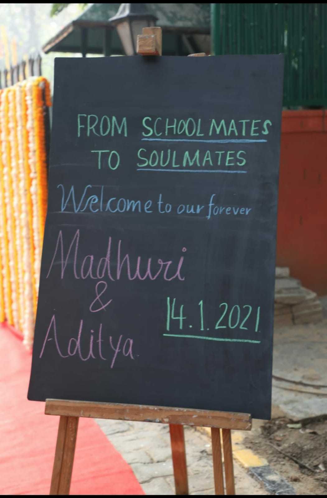 Wedding banner on chalkboard