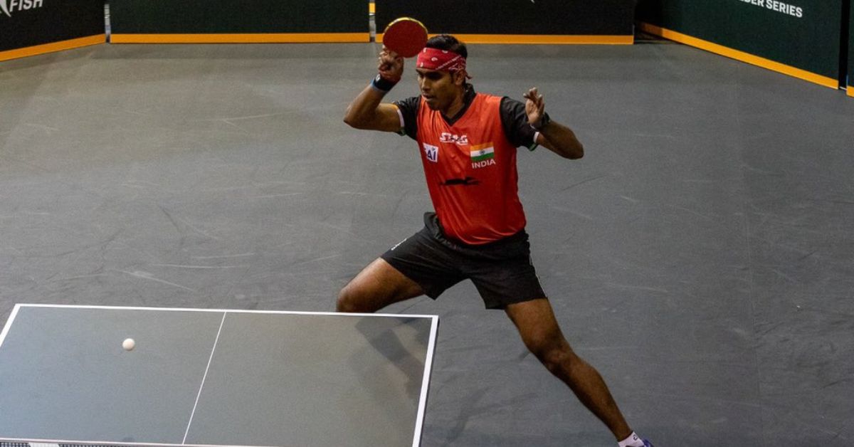 Sharath Kamal playing table tennis