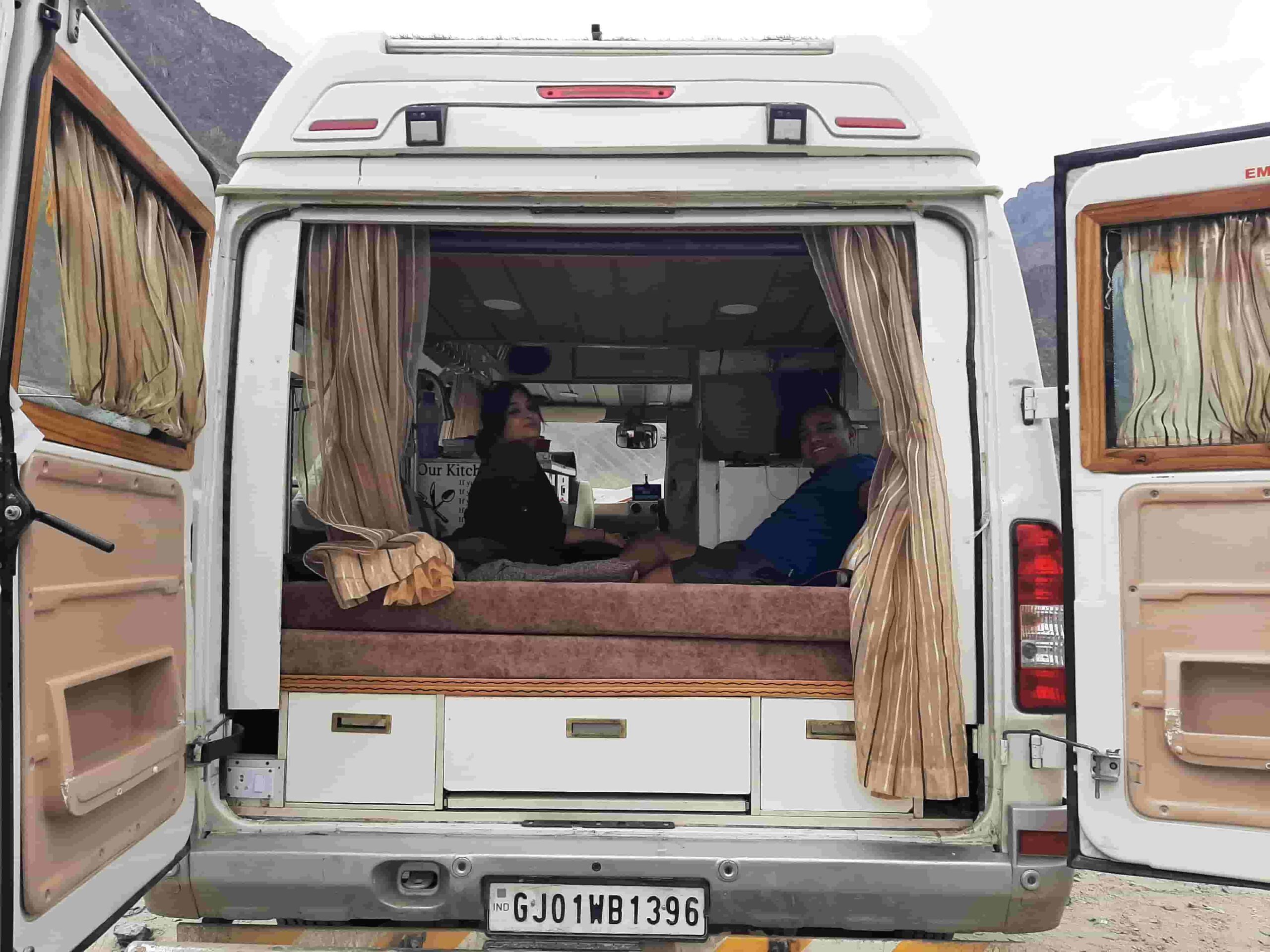 Deepak and Ruchi Pandey in their caravan