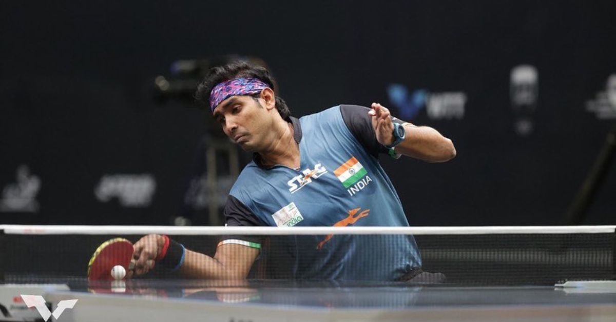 Sharath Kamal playing table tennis