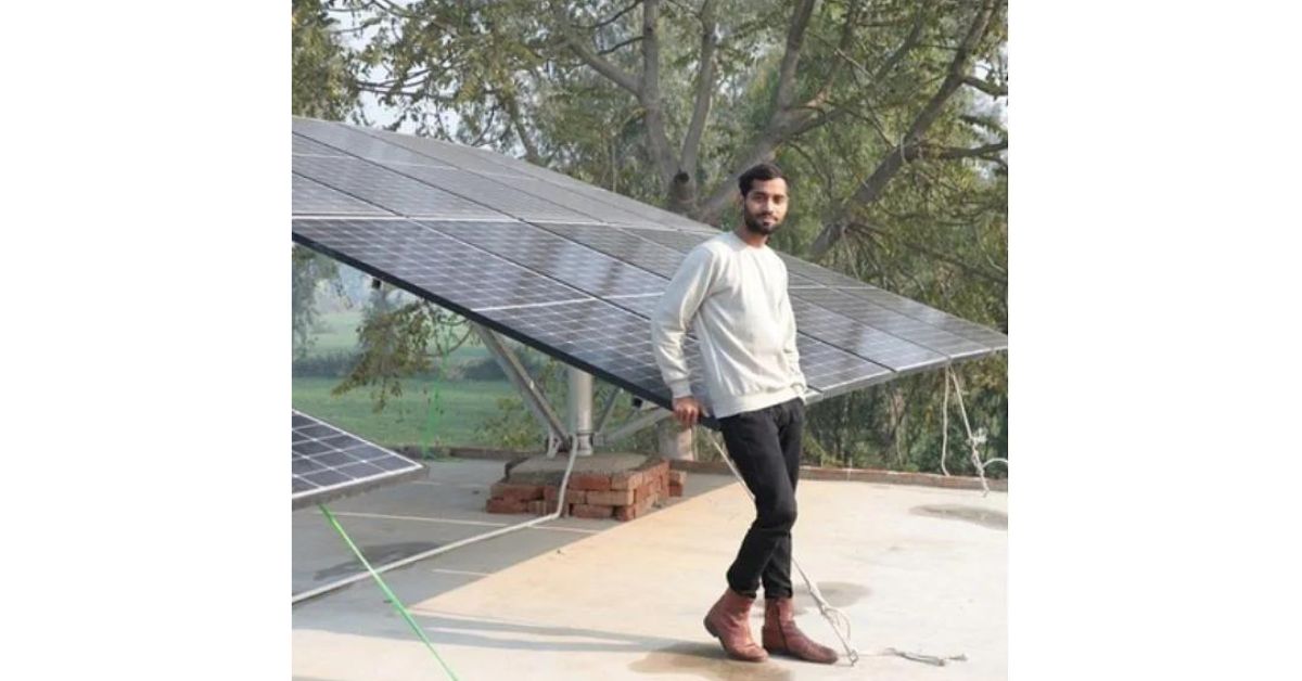 Mohan Chauhan with the solar panels 