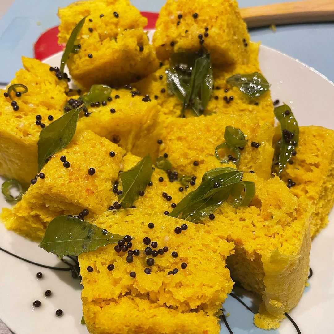 khaman dhokla, a speciality in Gujarat made with fermented chickpea flour