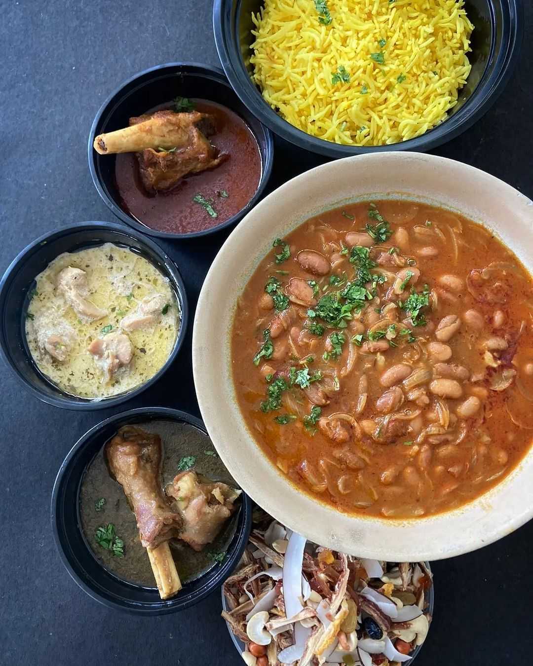 rajma chawal, rogan josh rice bowl, chatt ras rice bowl, mutton rogan josh, chilly milly, chicken yakhni