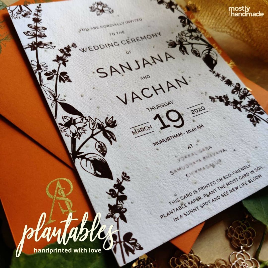 A plantable wedding invitation card by Mostly Handmade.