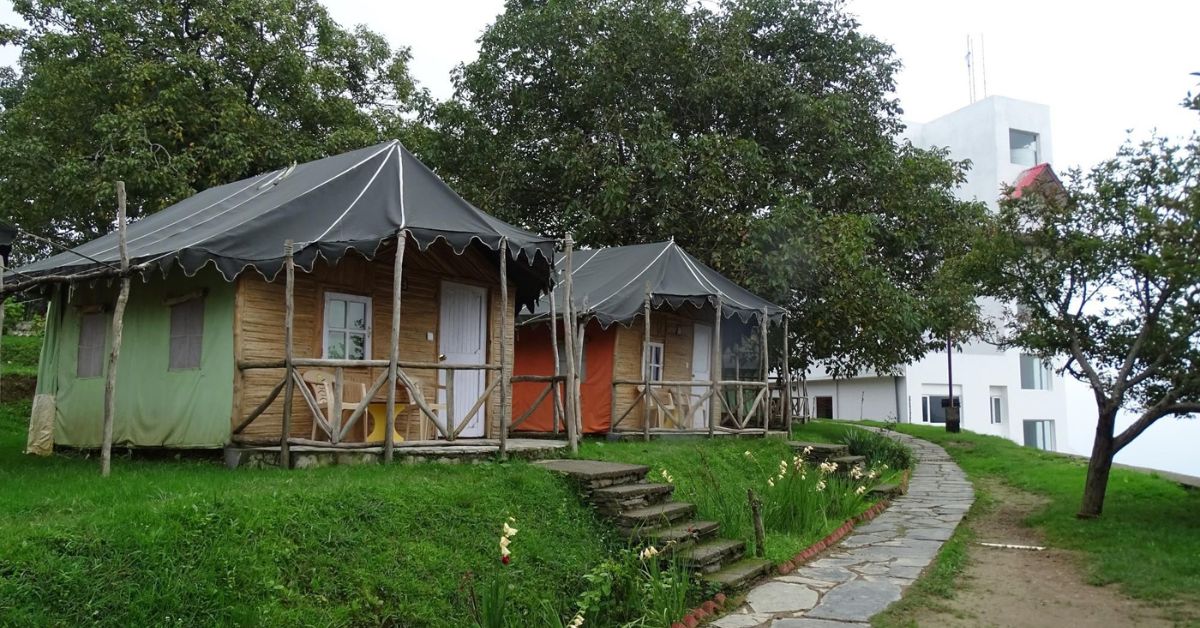 A view of cottages at Jungle Livinn, Chail, Himachal Pradesh.