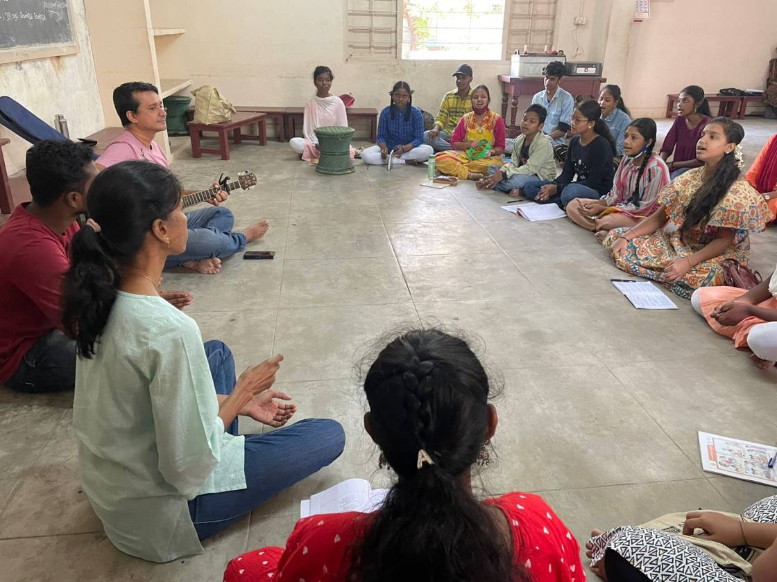 Practise session underway with the students of the Chennai Children's Choir. 