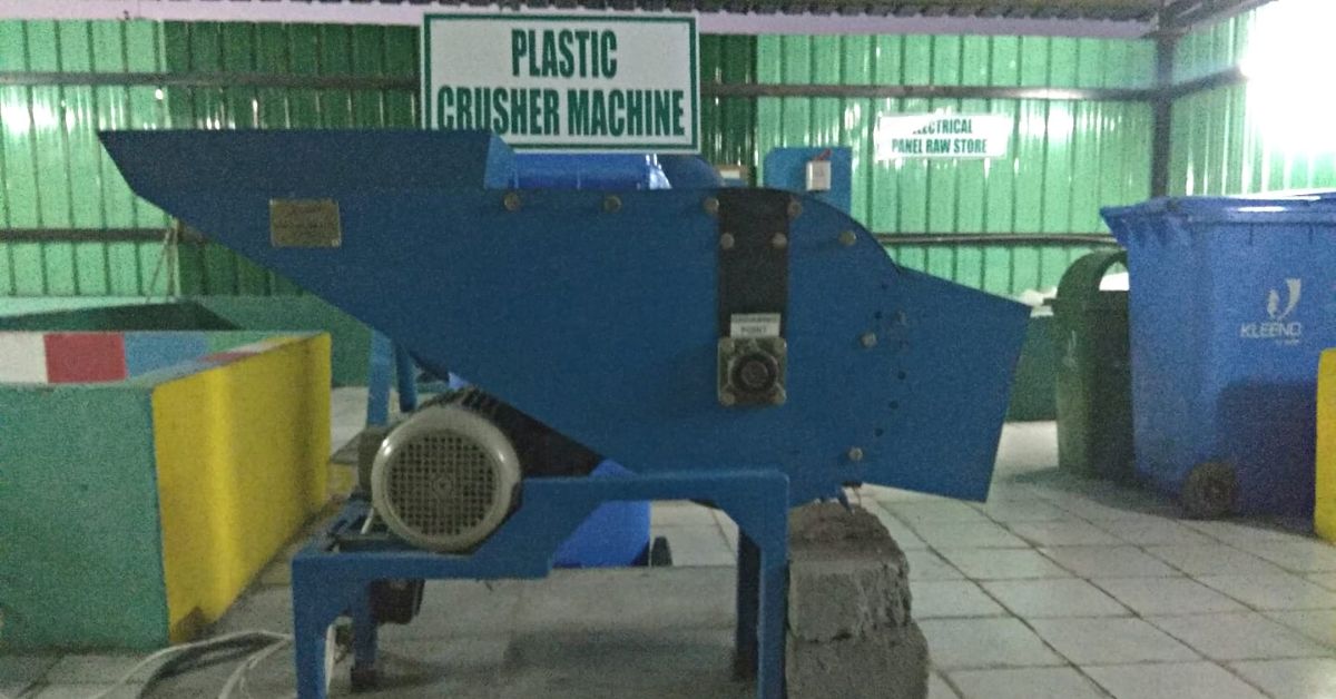 Plastic bottle crushing machine installed at Gandhidham railway station.