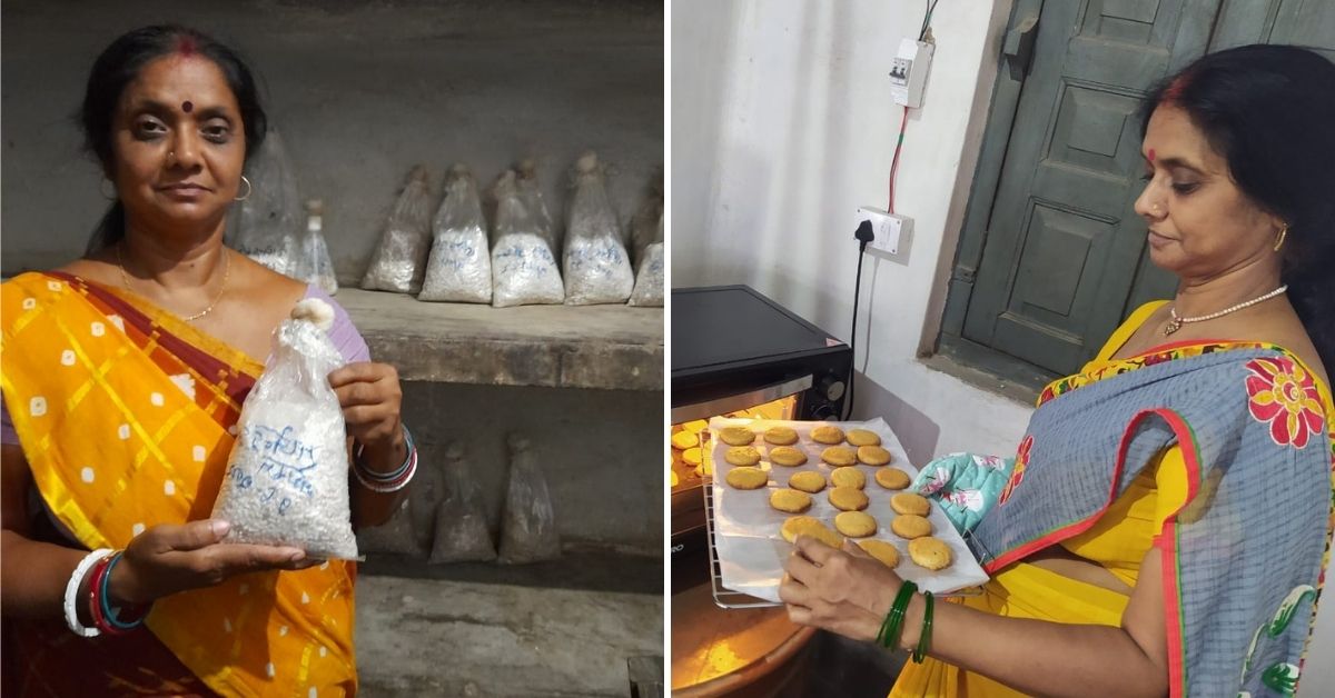 Rekha Kumari memanggang biskuit jamur