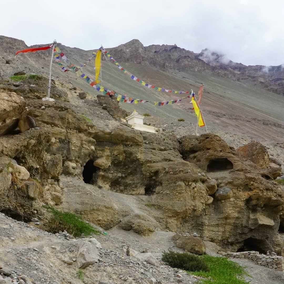 A view of Tabo Caves in Spiti valley