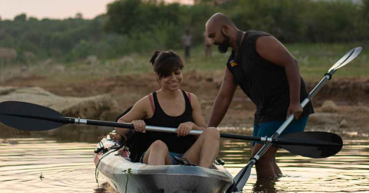 Nikita Dawar and Karthik Ramaraj kayaking