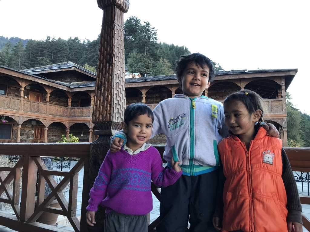 Pransh with locals in Ladakh where he and his mother Aneekah spent a month