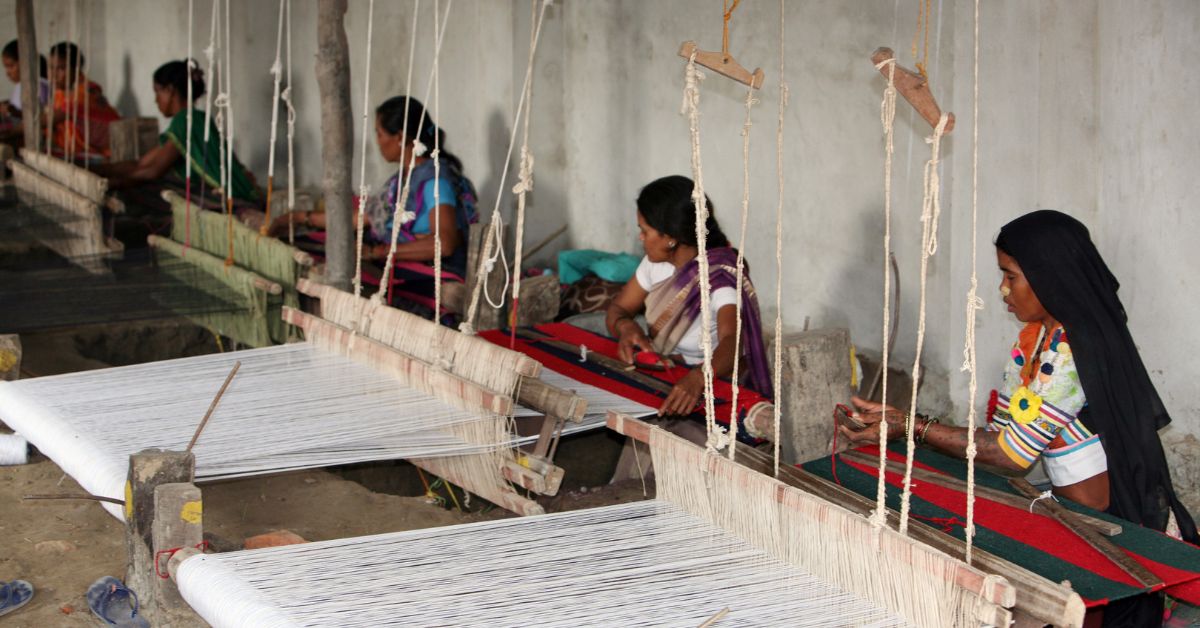 Handloom weavers at work