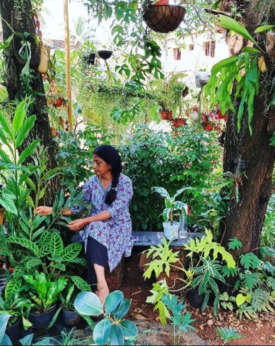 shobha shetty in the garden in mangaluru