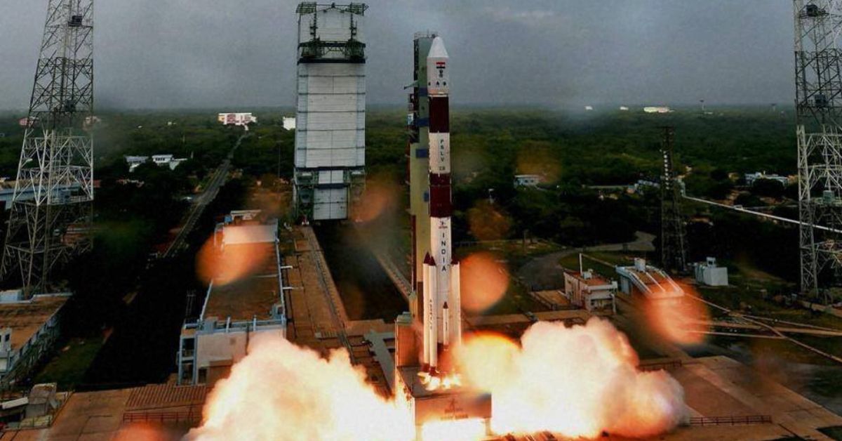 a rocket launch at ISRO