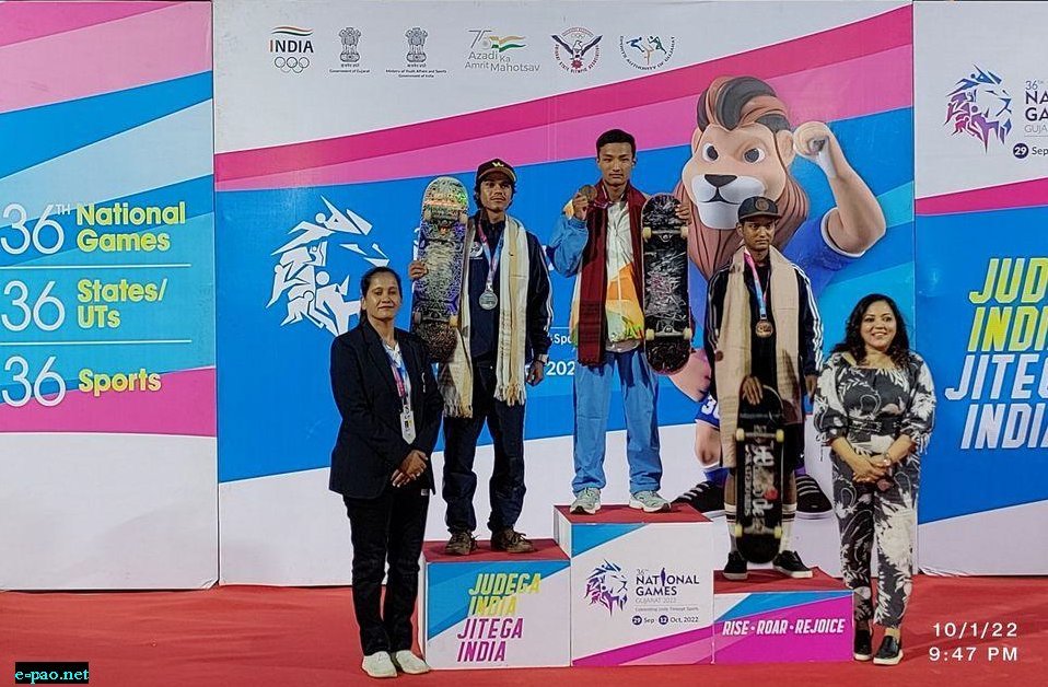 Ranju Chingangbam won the gold medal at the 36th National Games for street skateboarding. 