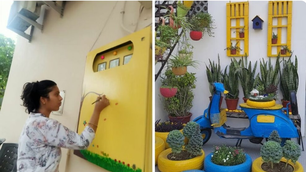 ruchi goel engaged in decorating her garden in ghaziabad