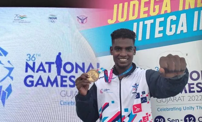 Siva Subramaniam won a gold medal and broke his own record at the 36th National Games. (Photo source: Twitter)