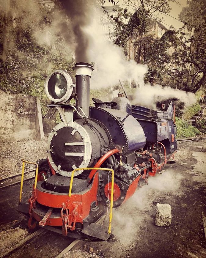 Steam engine of the toy train at Darjeeling mountain railways